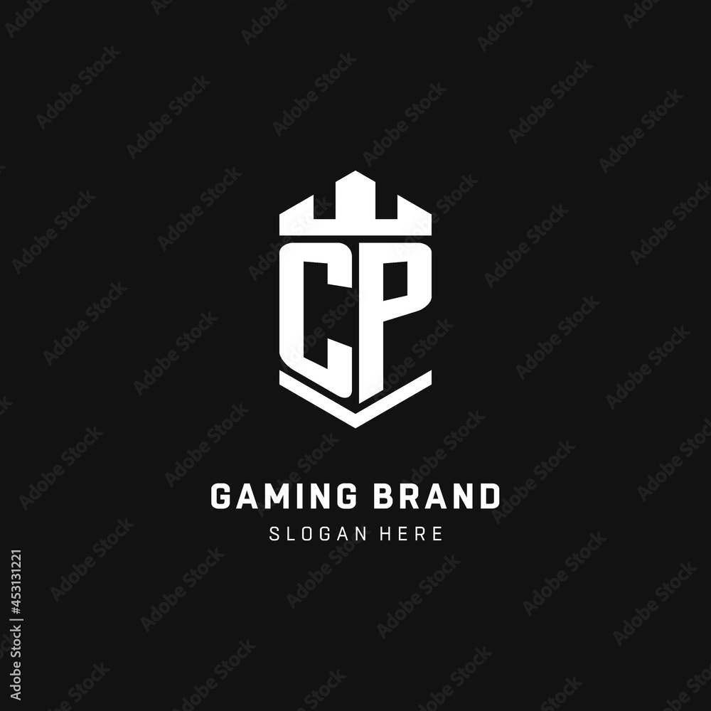 CP monogram logo initial with crown and shield guard shape style Stock ...