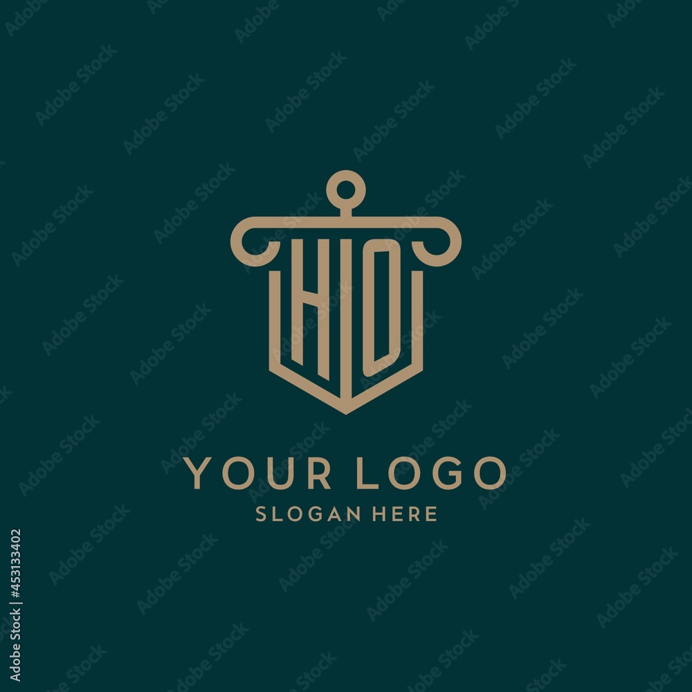 HO monogram initial logo design with shield and pillar shape style ...