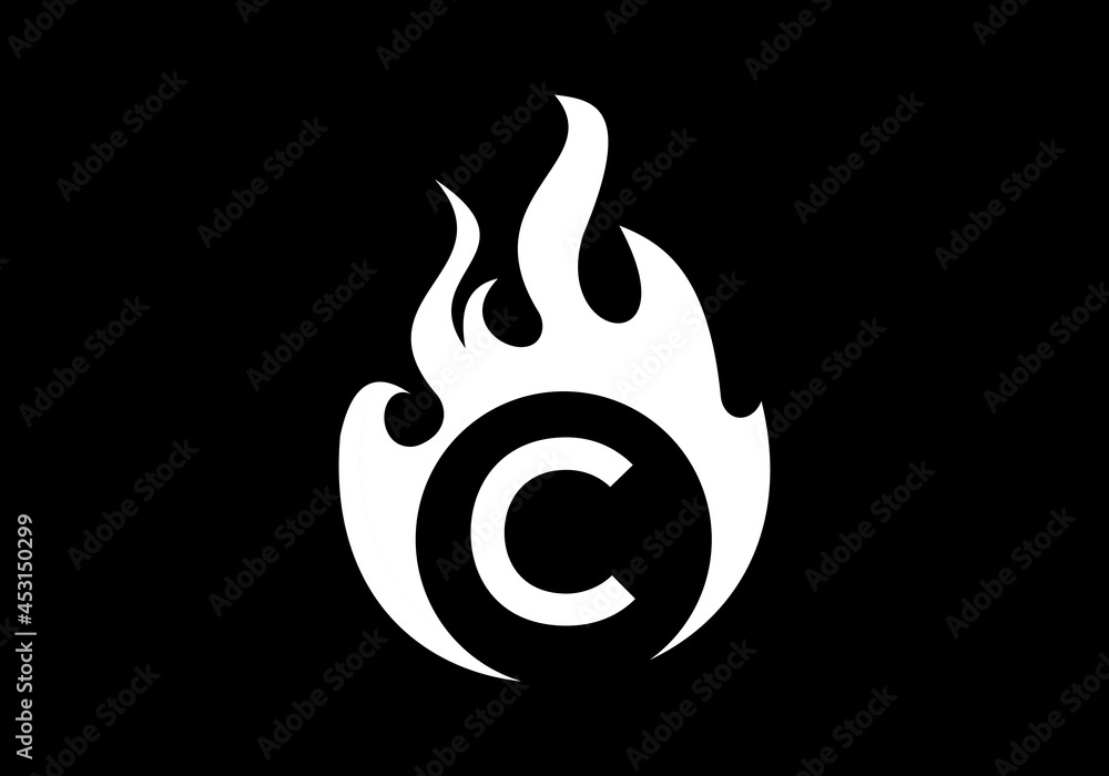 Black Initial C monogram alphabet with fire logo . Burning flame design ...