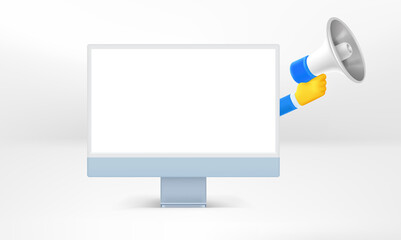 Aufkleber - Web notification concept with empty monitor. Hand with loudspeaker