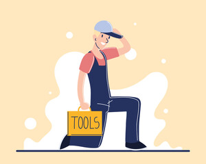 Sticker - worker man and toolkit