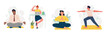 © Rudzhan - Yoga classes at work concept. Employees of company perform useful exercises for body during break. Emotional health and energy filling. Cartoon flat vector collection isolated on white background