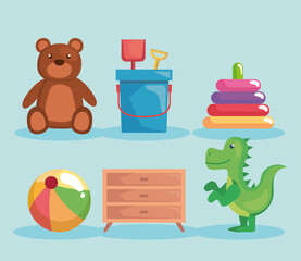 Wall Mural - kids toys six icons