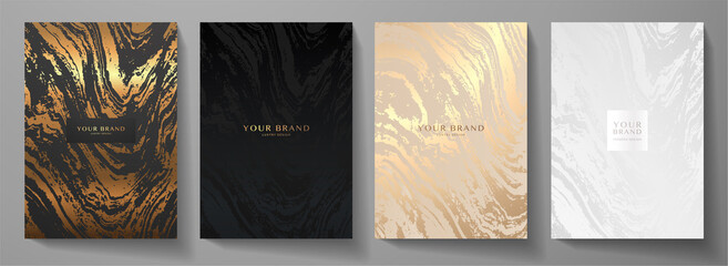 Wall Mural - modern elegant cover design set. luxury fashionable background with abstract marble pattern in gold,