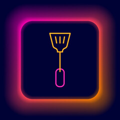 Sticker - Glowing neon line Fly swatter icon isolated on black background. Colorful outline concept. Vector