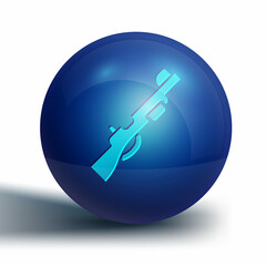 Poster - Blue Hunting gun icon isolated on white background. Hunting shotgun. Blue circle button. Vector