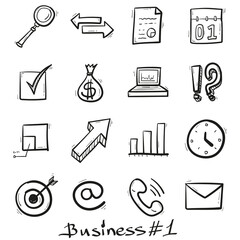 Business set icons hand drawn in doodle style isolated