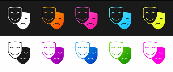 Poster - Set Comedy and tragedy theatrical masks icon isolated on black and white background. Vector