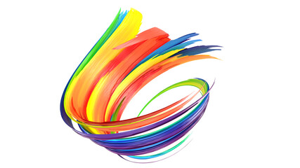 Wall Mural - Rainbow abstract twisted brush stroke. Bright curl, artistic spiral. 3D rendering image