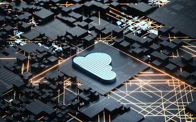 Canvas Print - Circuit and cloud computing, subject of science and technology, 3d rendering.