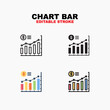 © Iftachul - Outline, glyph solid black, flat color and filled outline color, icon symbol set, Chart bar concept, Isolated vector design, editable stroke