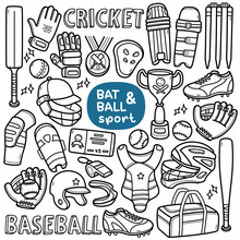 Bat And Ball Sport Doodle Illustration