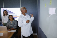 Diverse Business Team Brainstorming And Collaborates In Conference Room, Senior Black Woman Leadership