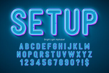 Neon light 3d alphabet, extra glowing origainal type.