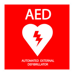 Sticker - AED,automated external defibrillator / aed sign with heart and electricity symbol flat vector icon	
