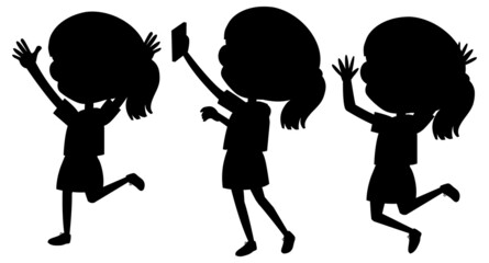 Wall Mural - Cartoon character of kids silhouette on white background