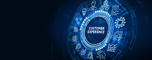 CUSTOMER EXPERIENCE inscription, social networking concept. Business, Technology, Internet and network concept.