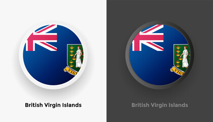 Set of two British Virgin Islands flag buttons in black and white background. Abstract shiny metallic rounded buttons with national country flag