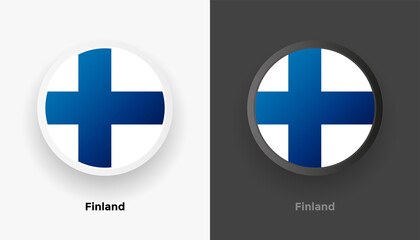 Set of two Finland flag buttons in black and white background. Abstract shiny metallic rounded buttons with national country flag