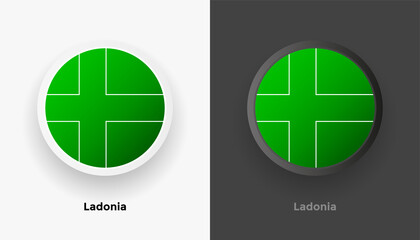 Set of two Ladonia flag buttons in black and white background. Abstract shiny metallic rounded buttons with national country flag