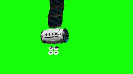 Wall Mural - artificial earth satellite flies through the earth's orbit. animation on a green background for keying