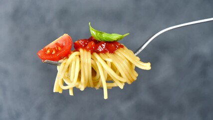 Canvas Print - fork with spaghetti and basil