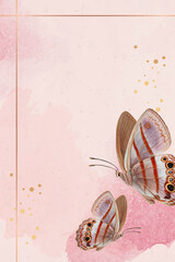 Poster - Gold frame with pink butterfly patterned background