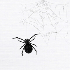 Wall Mural - Black spider with web element on white background