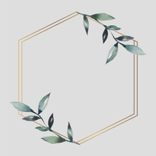 Leafy Golden Hexagon Frame Social Ads Template