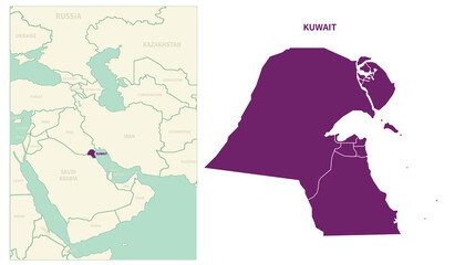 Wall Mural - Kuwait map. map of Kuwait and neighboring countries.