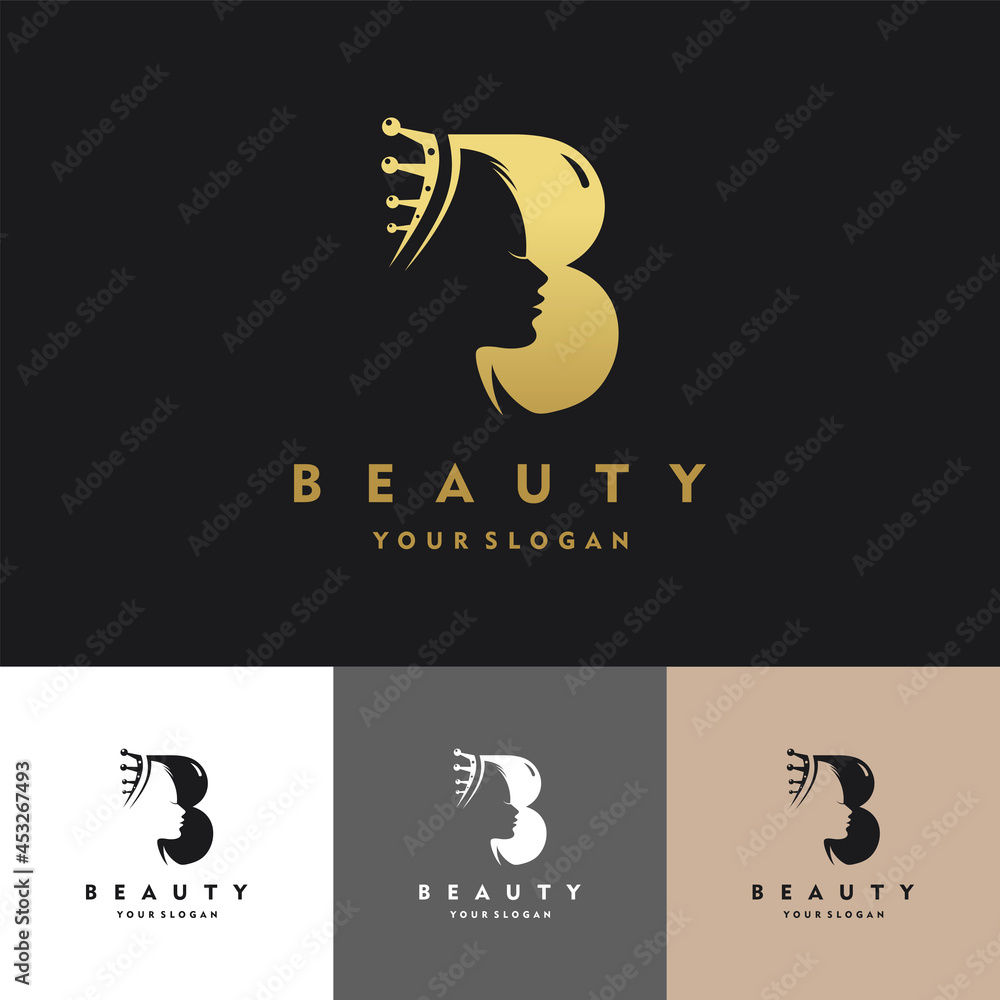 Letter B Luxury Beauty Queen extension logo with gold color, icon set ...