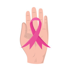 Wall Mural - hand with pink ribbon