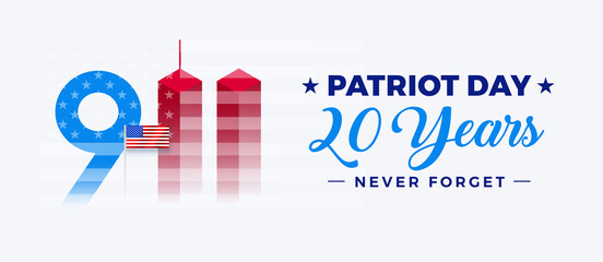 Wall Mural - 911 Patriot Day 20 years - USA, September 11 20th Anniversary - 9/11 banner horizontal white background vector
