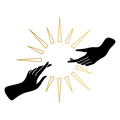 Wall Mural - Woman hands with the sun. Wicca, alchemy, mystical, magic, celestial, esoteric, sacred, spiritual, occultism inspired concept. Witch hands. Hand drawn vector