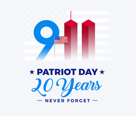 Wall Mural - 9/11 Patriot Day 20 Years Anniversary banner - 911 Text lettering with twin towers isolated on white - vertical vector background