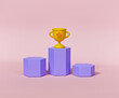 © FOTOSPLASH - Winners podium and first place trophy. minimal victory concept. 3d rendering
