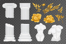 Antique Greek Flowers Transparent Icon Set