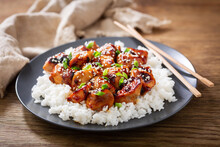 Plate Of Teriyaki Chicken With Rice