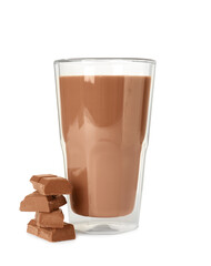 Poster - Glass of tasty chocolate milk on white background