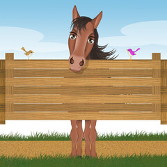 illustration of funny horse in the stable