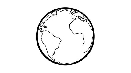 earth cartoon 2d black and white with outline flat animation. rotating yellow blue planet. good for 