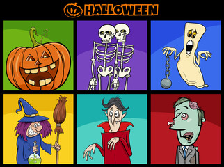 Wall Mural - Halloween holiday cartoon funny characters set