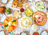 Fototapeta  - Traditional Ukrainian table for Easter, with a variety of dishes