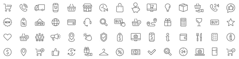 shopping icons set. e-commerce icon collection. online shopping thin line icons. shop icons vector