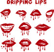 Sexy woman Dripping lips Clip Arts Set 01, Vector illustration with parted lips.  Dripping with red paint lips. Red drops on white background