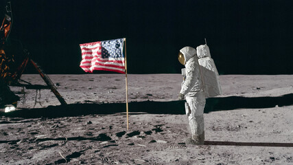 Wall Mural - 3d rendering. astronaut saluting the american flag. elements of this image furnished by nasa.