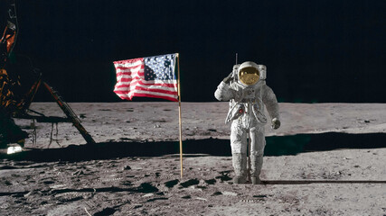 Wall Mural - 3d rendering. astronaut saluting the american flag. cg animation. elements of this image furnished b