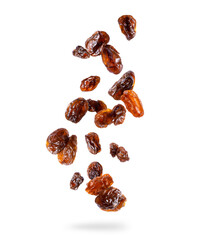 Wall Mural - Delicious raisin in the air isolated on white background