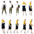 © sharplaninac - Collage of back and side view young stylish males walking standing doing various gestures. Full length people isolated on white background