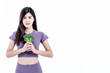 © Anatta_Tan - Portrait images of Asian attractive woman is good shape, holding green broccoli vegetable, On white background, concept to weight loss woman and health care concept.